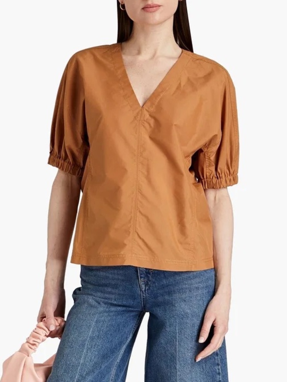 3.1 Phillip Lim Gathered Cotton-Blend Poplin Top in Brown - 6